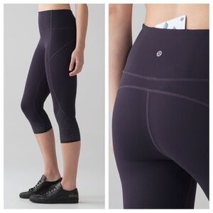 lululemon sz 2 Black Grape Anew Crop 21” Inseam Pants Purple Laser Cut Detail
